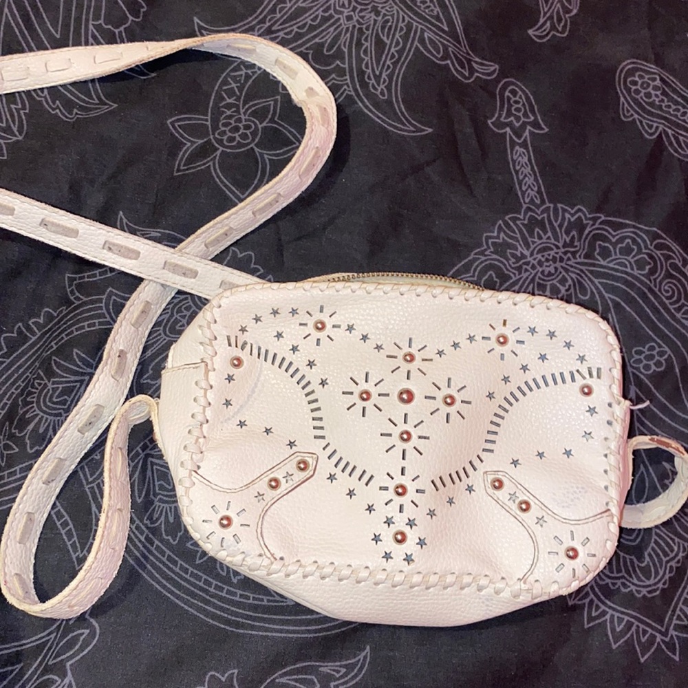 White Express crossbody bag purse with design